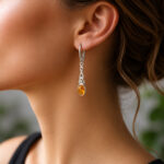 Celtic Natural Baltic Amber Sterling Silver Long Large Earrings Women, Trinity Knot Gemstone Teardrop Dangle Drop Irish Jewellery Gifts