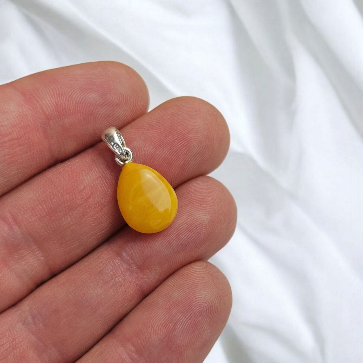 Natural Dainty Classic Teardrop Yellow Baltic Amber Pendant Silver Tiny Gemstone Drop Gift Women, Small Amber Jewelry Vintage Charm Necklace