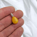 Natural Dainty Classic Teardrop Yellow Baltic Amber Pendant Silver Tiny Gemstone Drop Gift Women, Small Amber Jewelry Vintage Charm Necklace