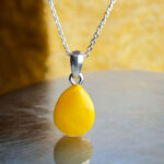 Natural Dainty Classic Teardrop Yellow Baltic Amber Pendant Silver Tiny Gemstone Drop Gift Women, Small Amber Jewelry Vintage Charm Necklace