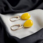 Dainty Amber Teardrop Silver Earrings - Image 3