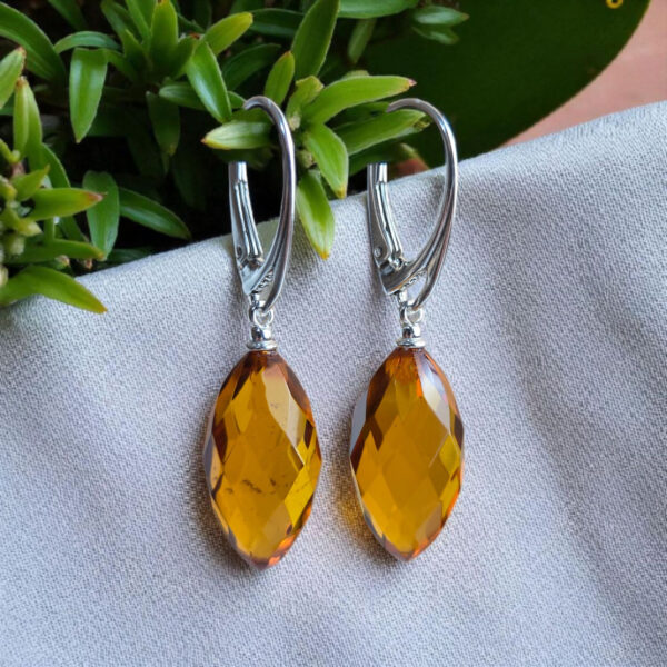 Luxurious Natural Baltic Amber Earrings Silver, Faceted Teardrop Small Large Gemstone Honey Drop Classic Real Amber Jewellery Gift Women