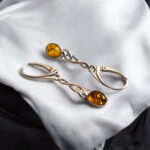 Celtic Honey Amber Silver Earrings - Image 2