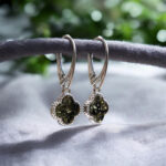 Four Leaf Clover Luck Green Baltic Amber Silver Dainty Drop Teardrop Earrings, Small Tiny Green Stone Irish Jewellery