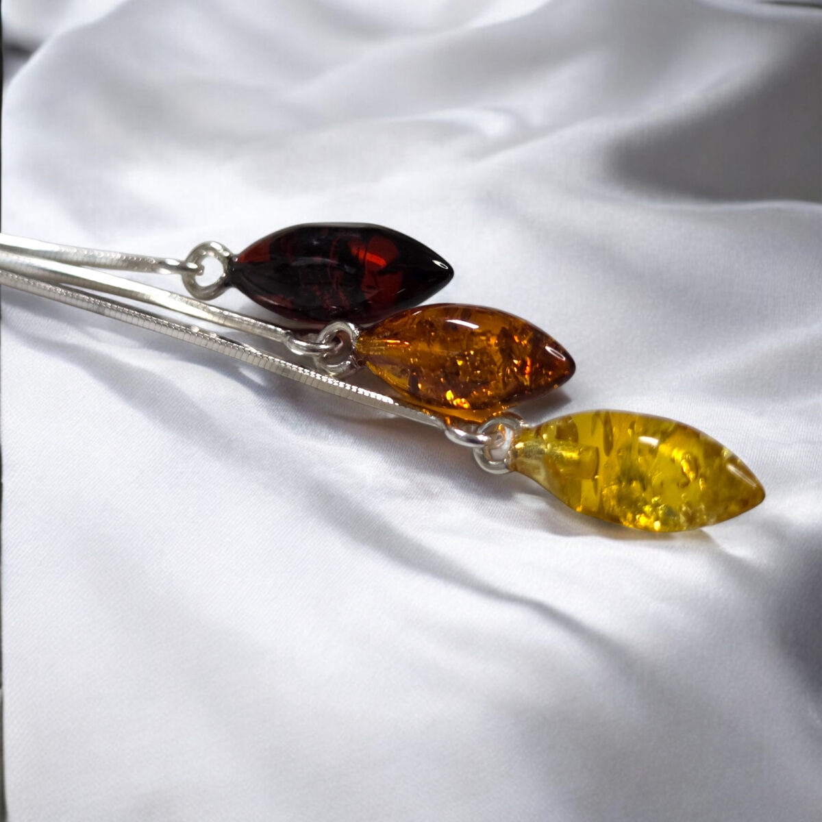 Long Natural Baltic Amber Earrings Silver | Small Dainty Multicolour Drop Teardrop Gemstone Swing Crystal Stone Earrings Women