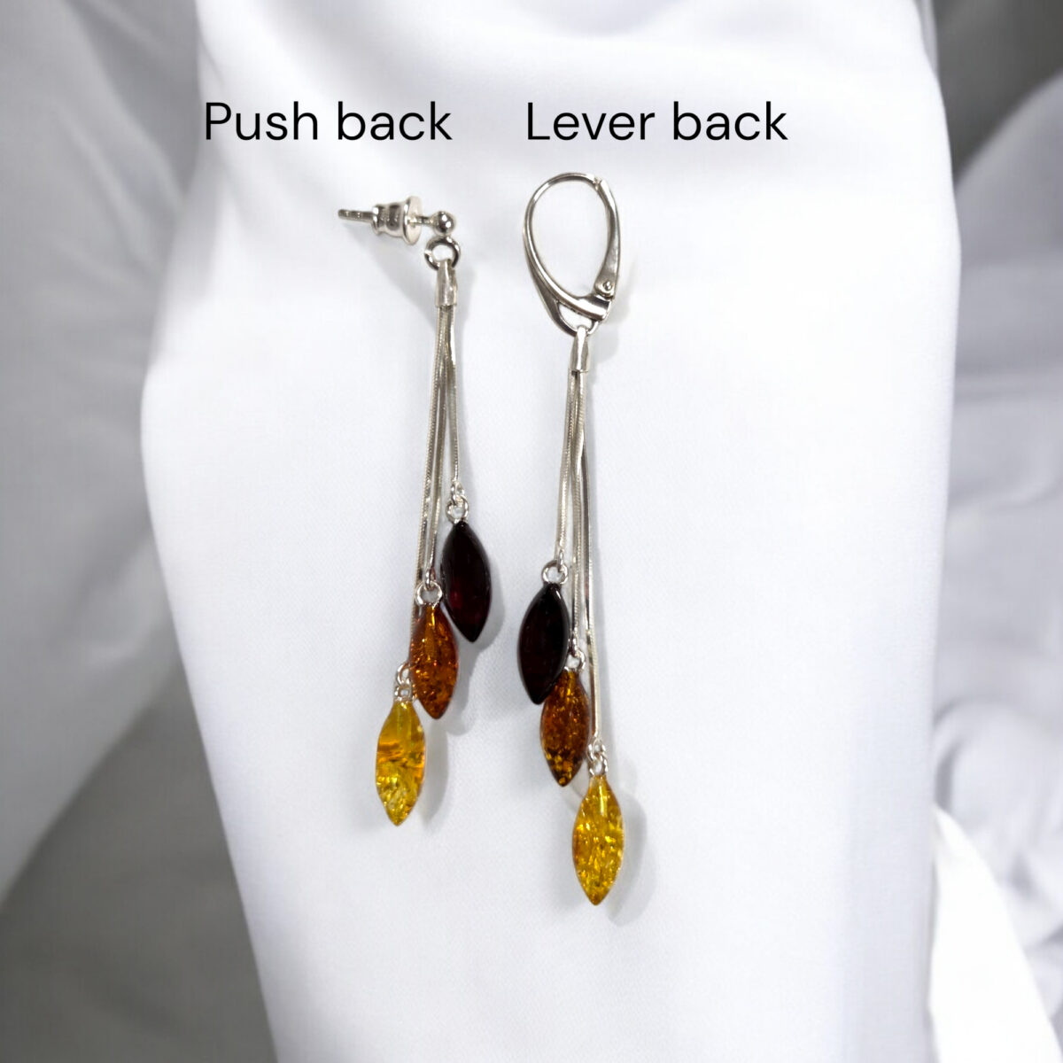 Long Natural Baltic Amber Earrings Silver | Small Dainty Multicolour Drop Teardrop Gemstone Swing Crystal Stone Earrings Women