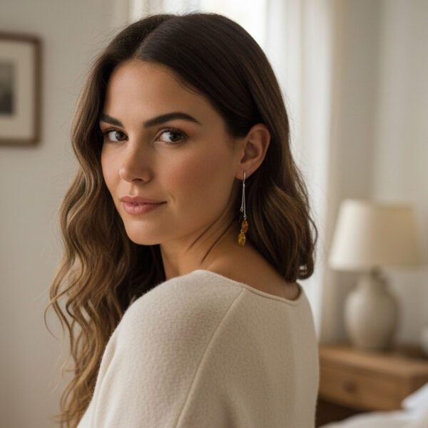 Long Natural Baltic Amber Earrings Silver | Small Dainty Multicolour Drop Teardrop Gemstone Swing Crystal Stone Earrings Women