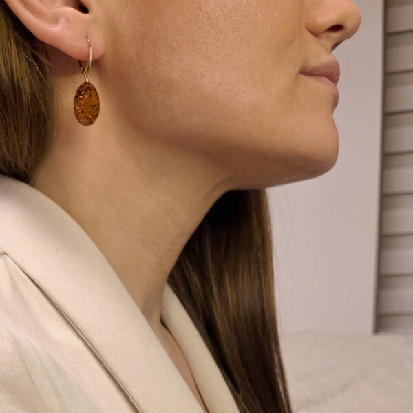 Classic Natural Honey Baltic Amber Gold Earrings Women, Small Large Olive Teardrop Short Drop Dangle Gemstone Every Day Jewellery