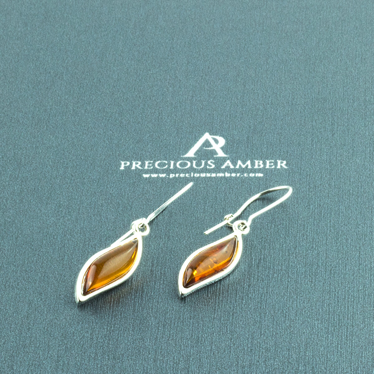 cognac-baltic-amber-beads-silver-long-gemstone-kidney-wire-large-earrings Classic Amber Silver Earrings - Image 1