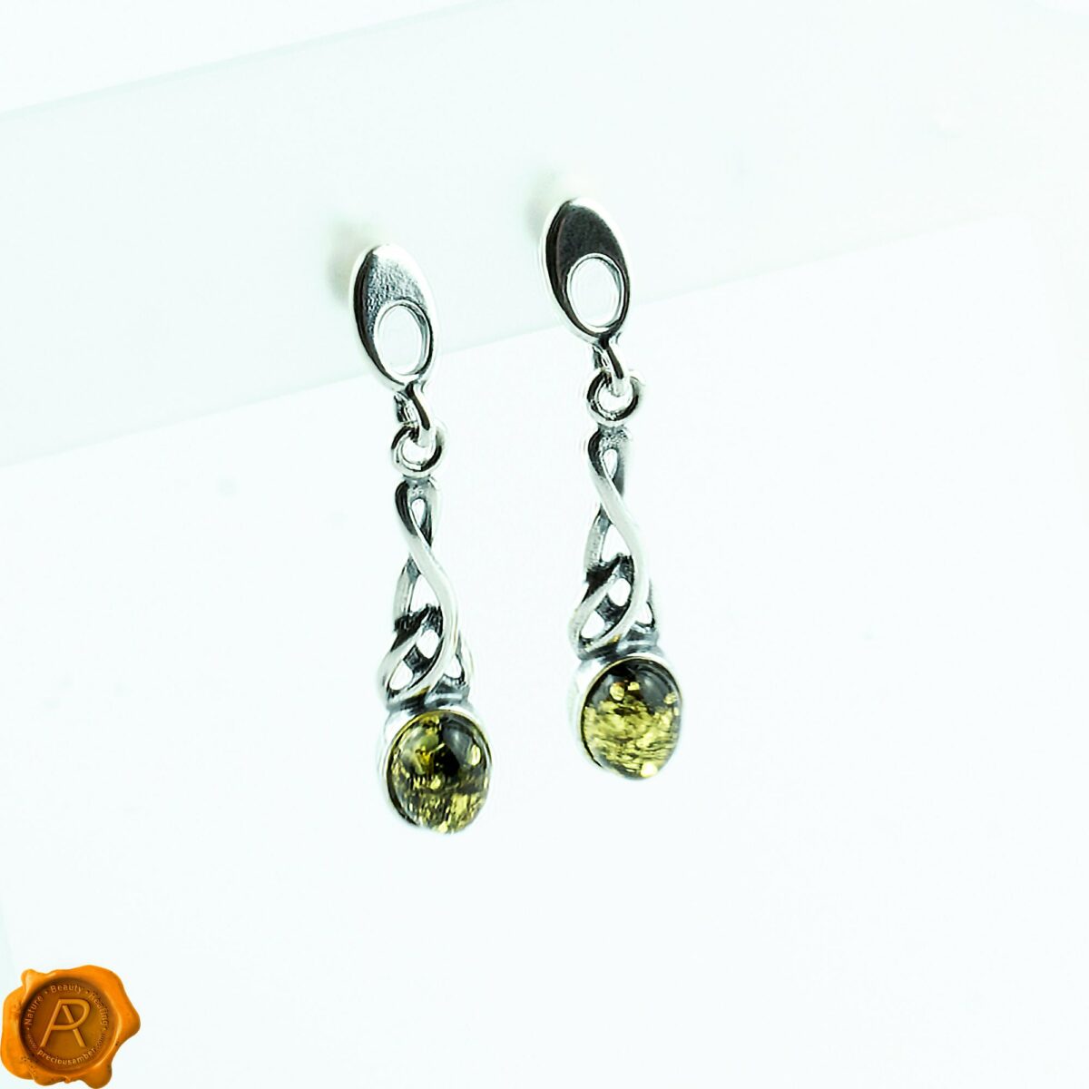 Celtic Green Amber Earrings - Image 2