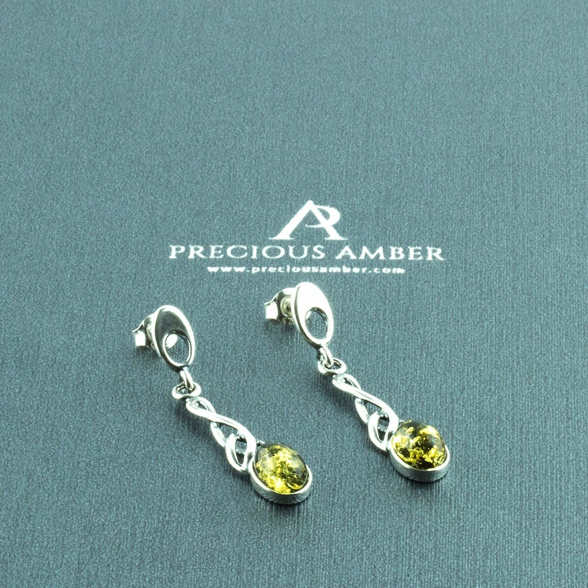 Celtic Green Amber Earrings - Image 1