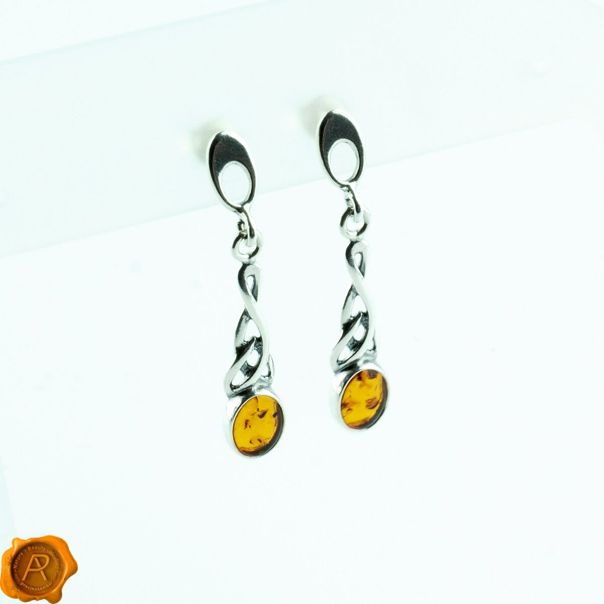 Celtic Cognac Amber Earrings - Image 3