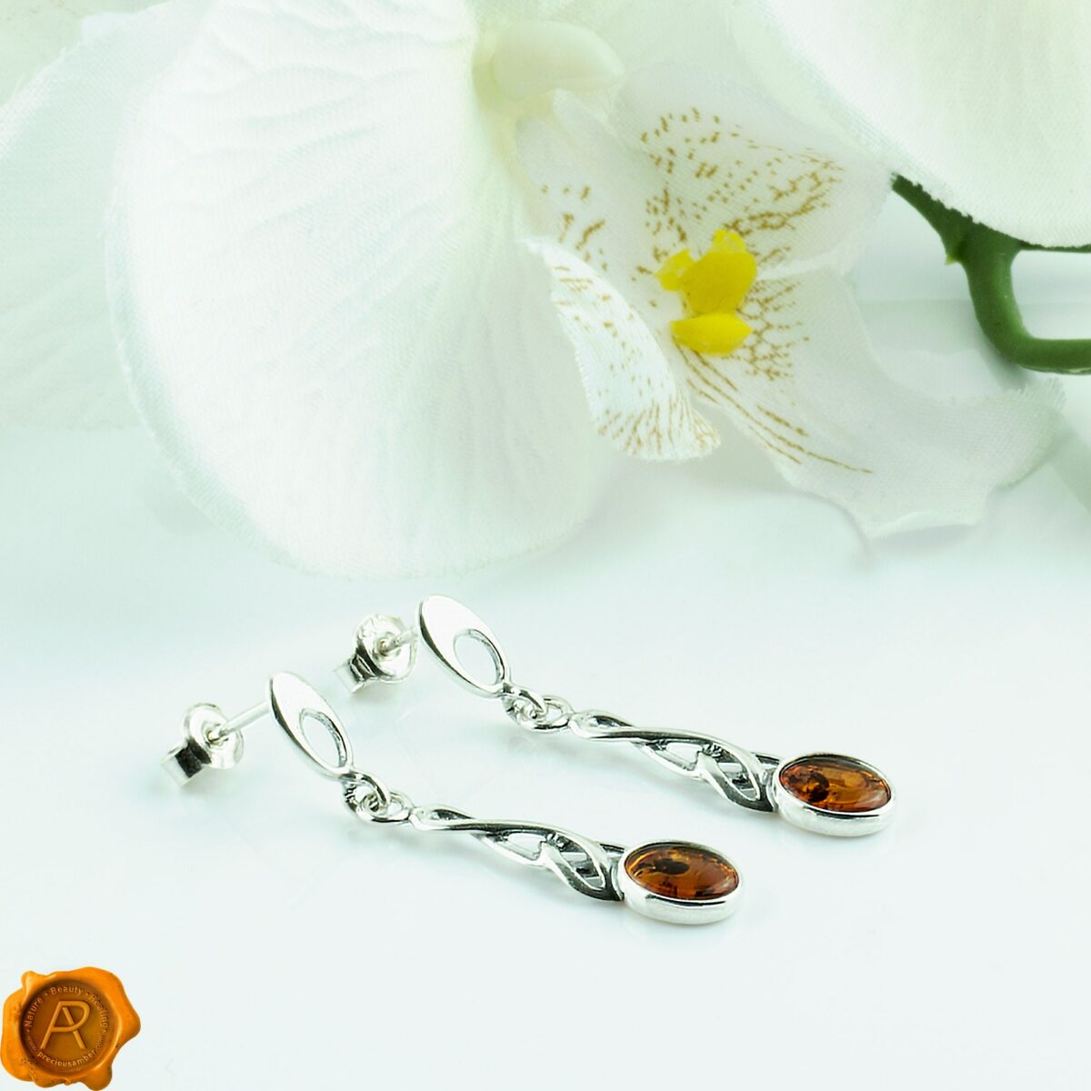 Celtic Cognac Amber Earrings - Image 2