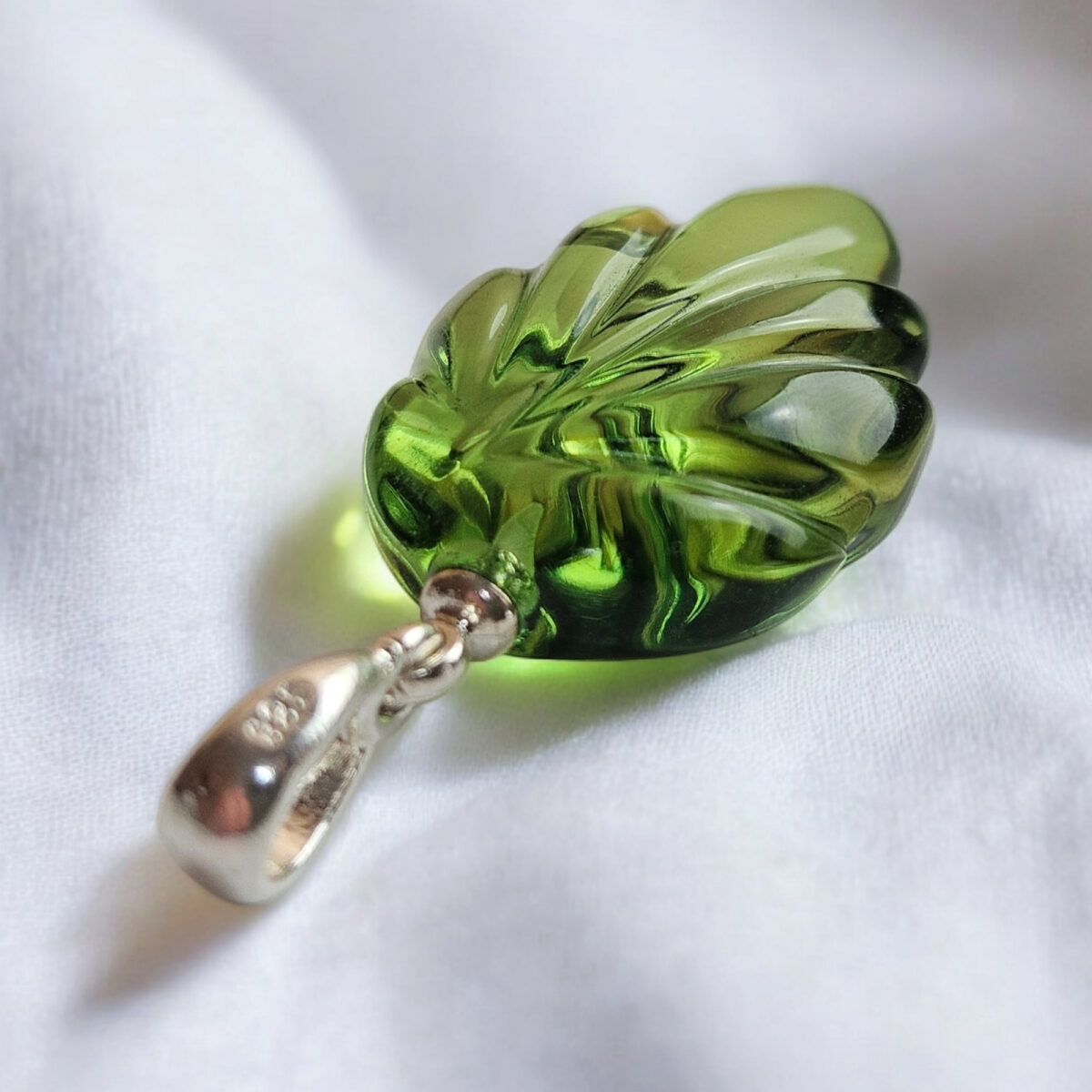 Green Caribbean Natural Amber Silver Teardrop Pendant Leaf Charm, Small Sterling Silver Drop Gemstone Necklace Large Green Stone Teardrop