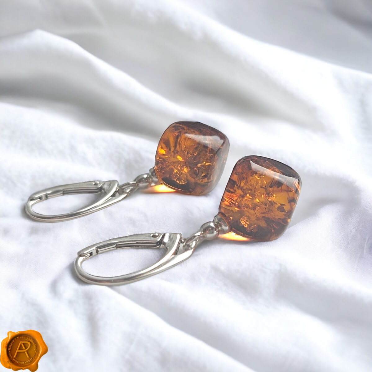 Dainty-Cube-Game-Dice-Earrings-Baltic-Amber-Sterling-Silver-Small-Teardrop-Drop-Jewellery-Gift-Women-UK-Ireland Dainty Amber Cube Silver Earrings - Image 3
