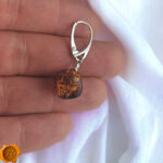 Dainty Amber Cube Silver Earrings - Image 4