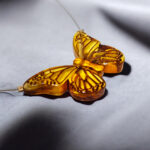 CARVED Natural Baltic Amber Butterfly Pendant Necklace Silver, Large Drop Teardrop Charm Gemstone Gift, Butterfly Lover Gifts Jewelry Women