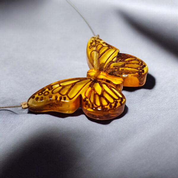CARVED Natural Baltic Amber Butterfly Pendant Necklace Silver, Large Drop Teardrop Charm Gemstone Gift, Butterfly Lover Gifts Jewelry Women