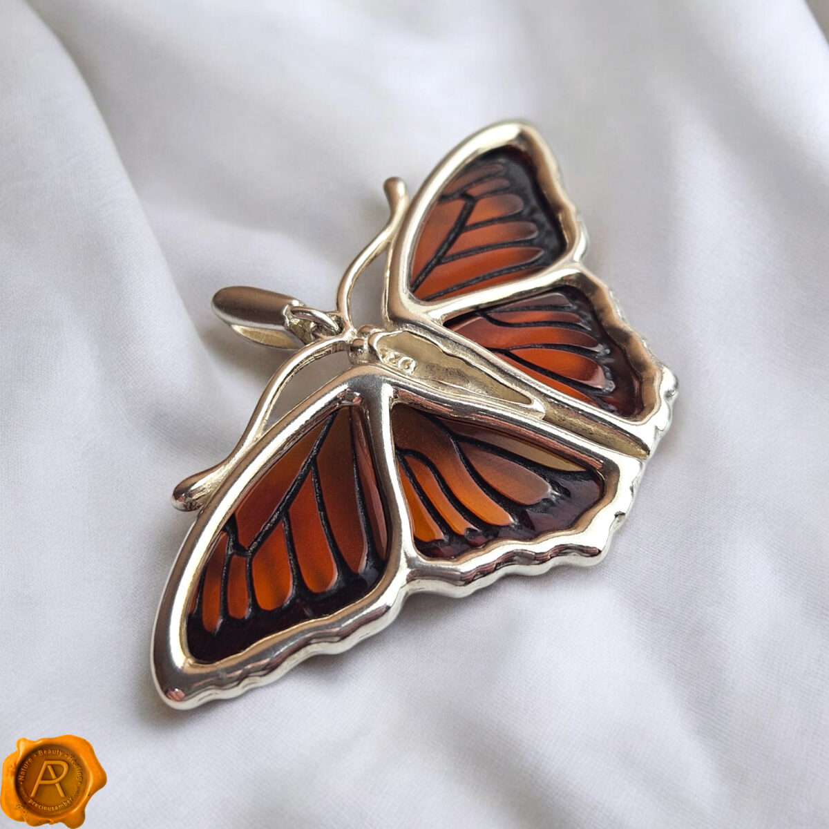 Butterfly Sterling Silver Pendant Necklace Baltic Amber Drop Large Teardrop Charm Gemstone Gold Gift Butterfly Art Lover Gifts Jewelry Women
