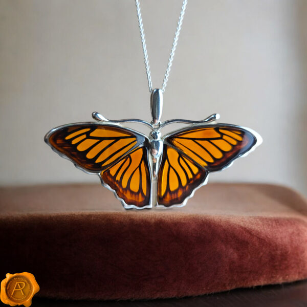 Butterfly Sterling Silver Pendant Necklace Baltic Amber Drop Large Teardrop Charm Gemstone Gold Gift Butterfly Art Lover Gifts Jewelry Women