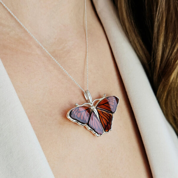 Butterfly Sterling Silver Pendant Necklace Baltic Amber Drop Large Teardrop Charm Gemstone Gold Gift Butterfly Art Lover Gifts Jewelry Women