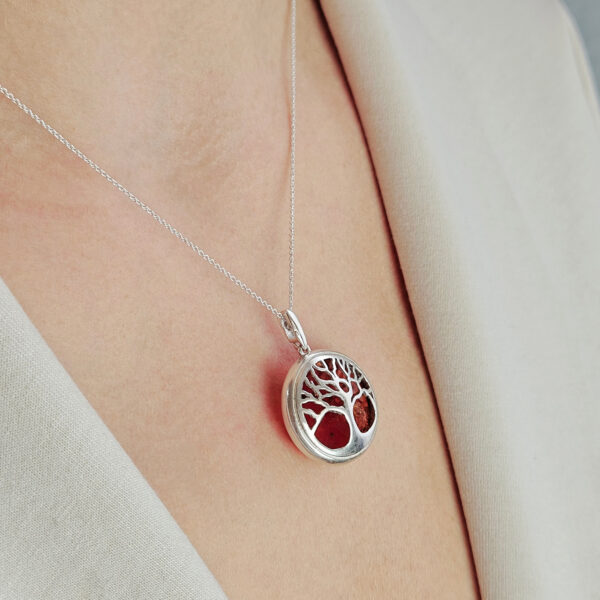 Tree of Life Natural Baltic Amber Silver Gemstone Drop Pendant Necklace Irish Gift, Large Tree Jewelry Teardrop Gold Charm, Tree Lover Art