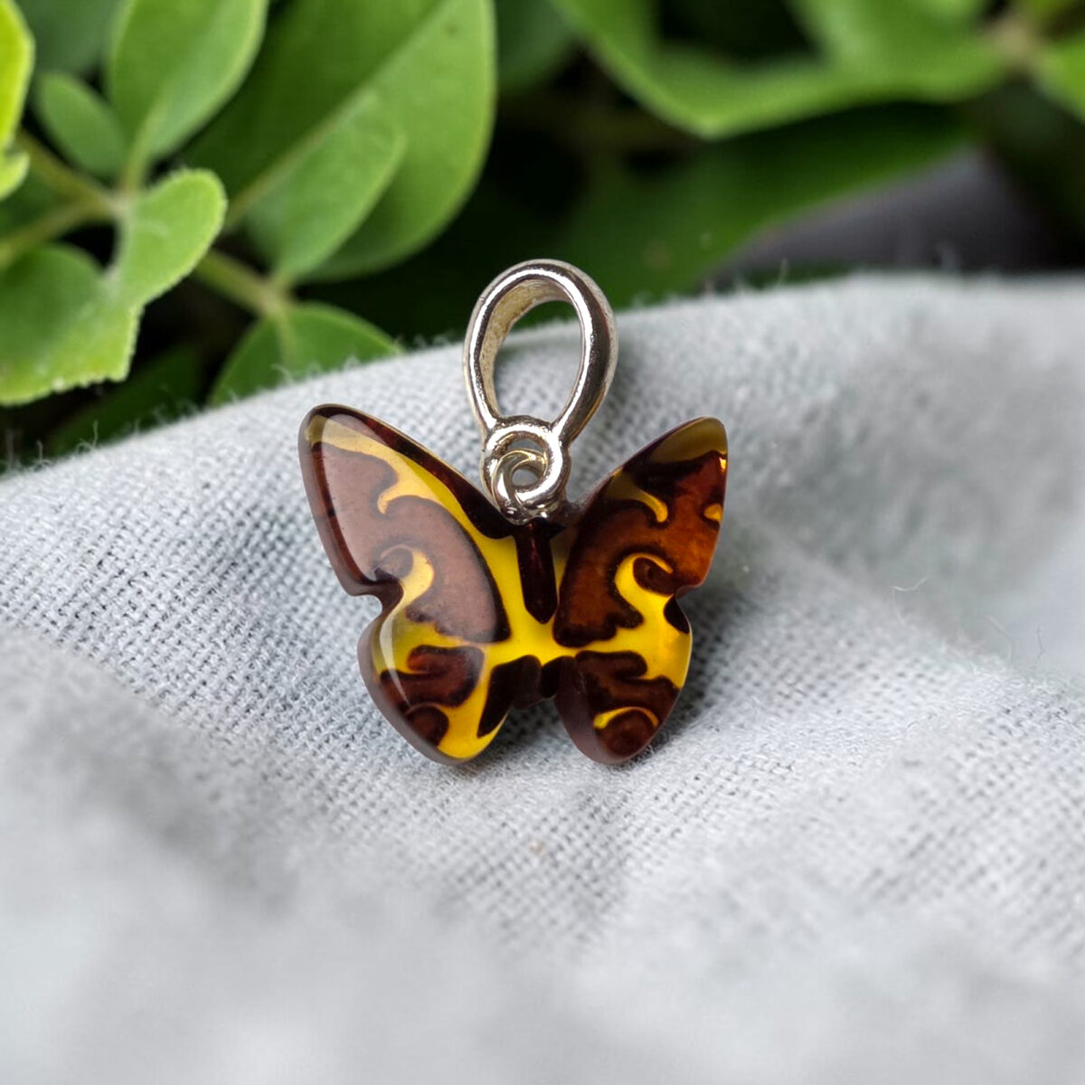 Honey Baltic Amber Butterfly Pendant Necklace Silver, Small Dainty Gemstone Butterfly Jewellery Charm