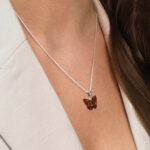 Honey Baltic Amber Butterfly Pendant Necklace Silver, Small Dainty Gemstone Butterfly Jewellery Charm