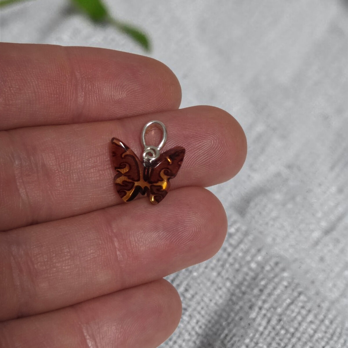 Honey Baltic Amber Butterfly Pendant Necklace Silver, Small Dainty Gemstone Butterfly Jewellery Charm
