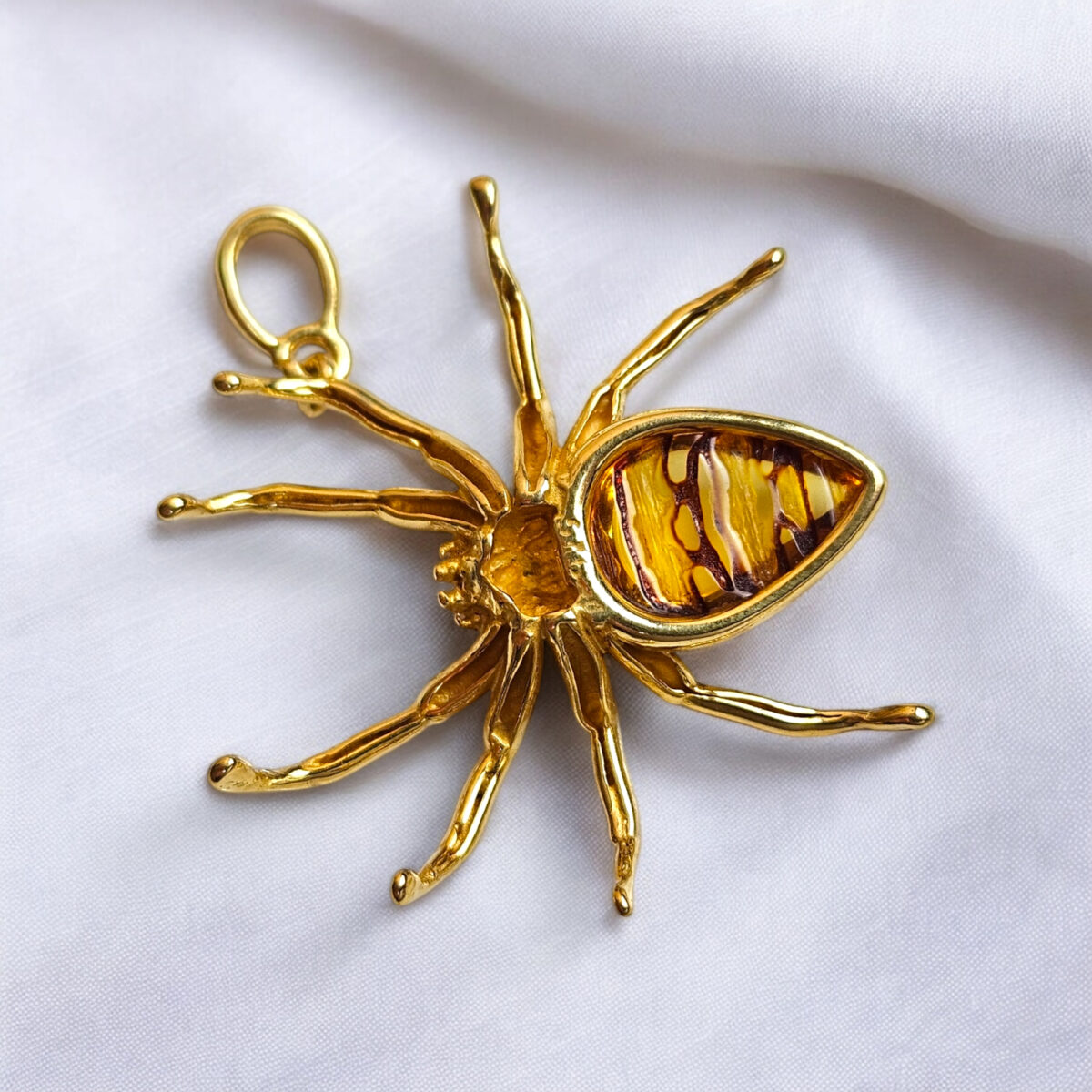 UNISEX Large Gold Silver Spider Baltic Amber Gemstone Pendant Necklace Spiders Gift Amber Spider Lover Arachnophile Jewelry Men Women