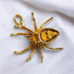 UNISEX Large Gold Silver Spider Baltic Amber Gemstone Pendant Necklace Spiders Gift Amber Spider Lover Arachnophile Jewelry Men Women