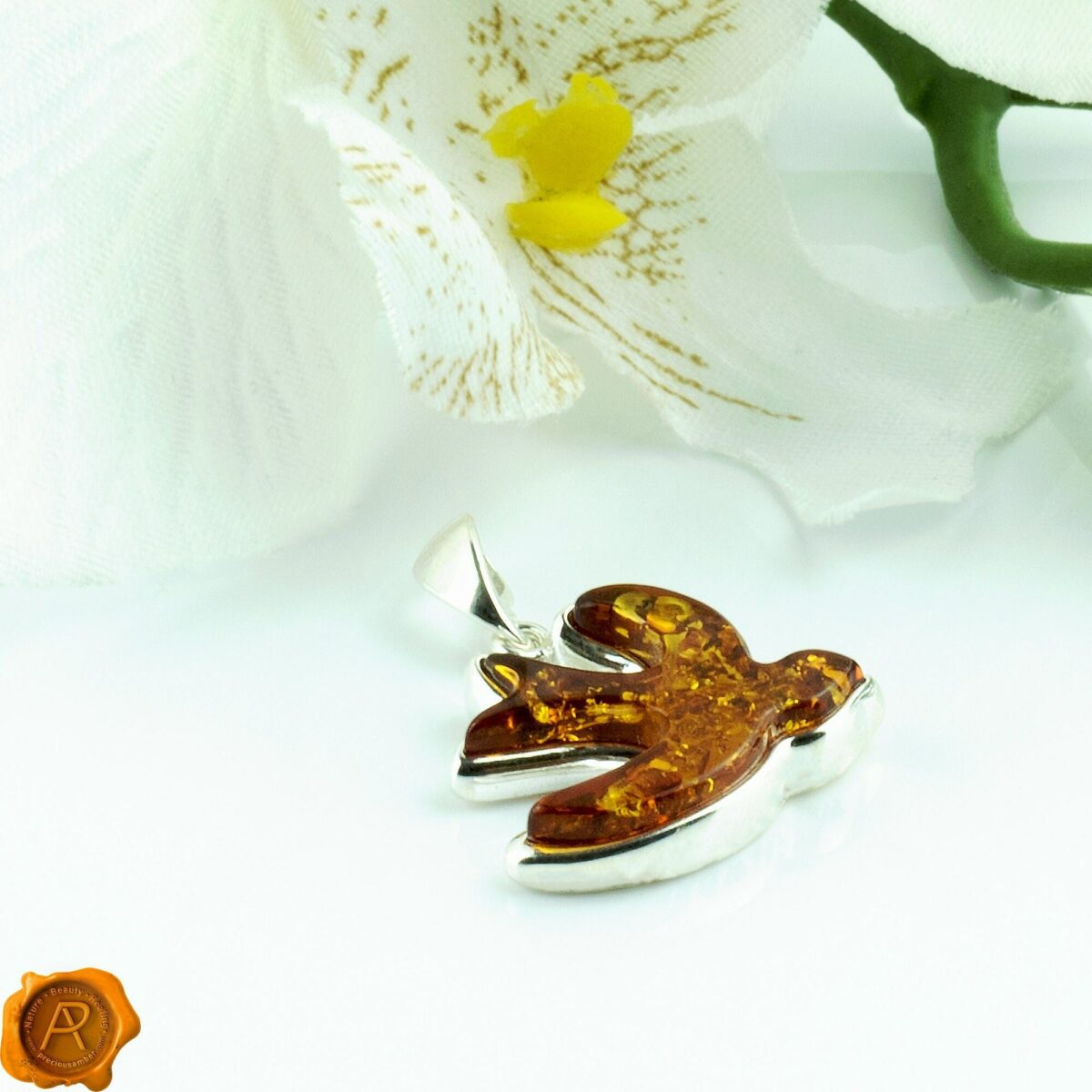 Stunning Baltic Amber Silver Swallow Charms Pendant Necklace Amber Swallow Pendant - Image 1