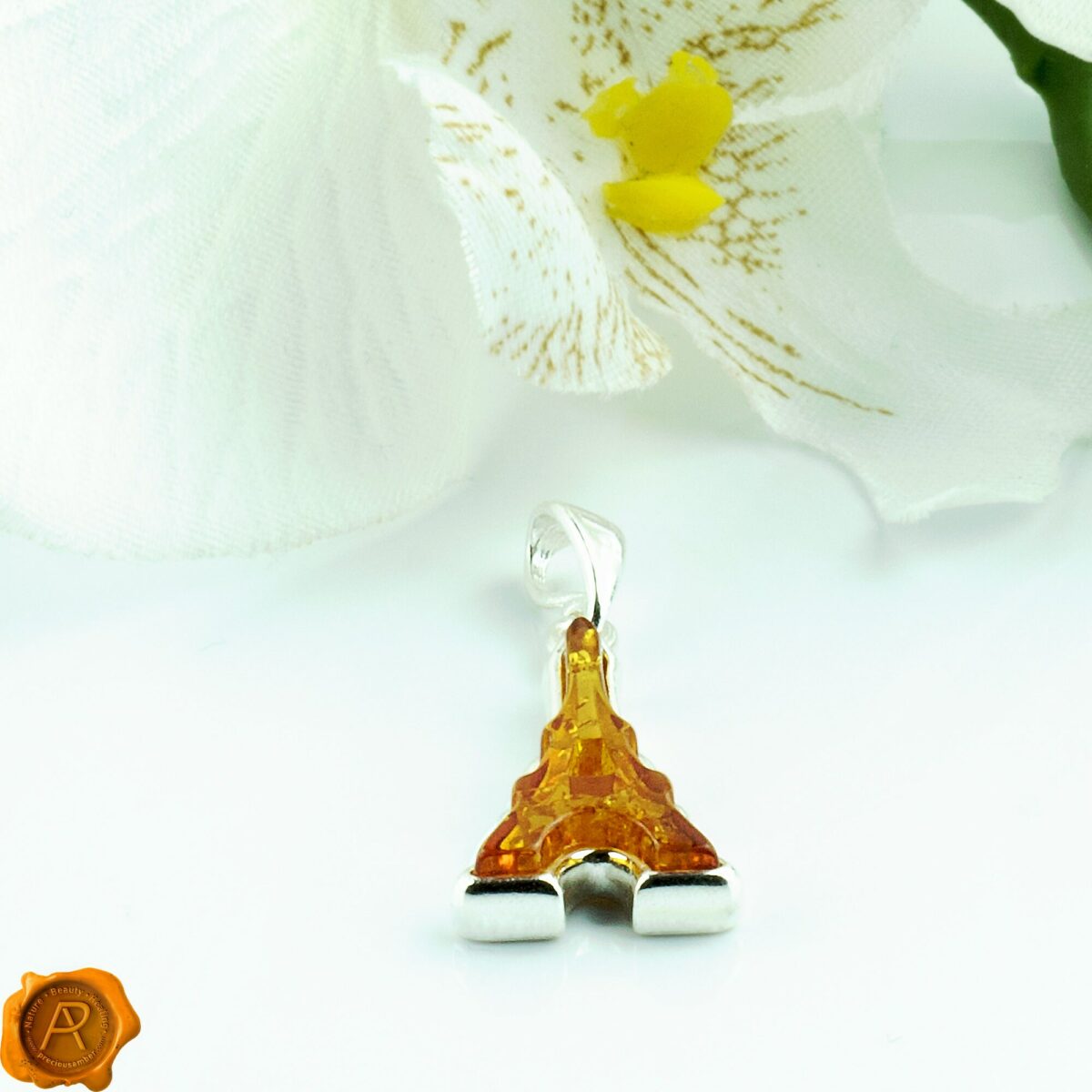 Eiffel Tower Necklace Baltic Amber Sterling Silver Charms Amber Eiffel Tower - Image 2