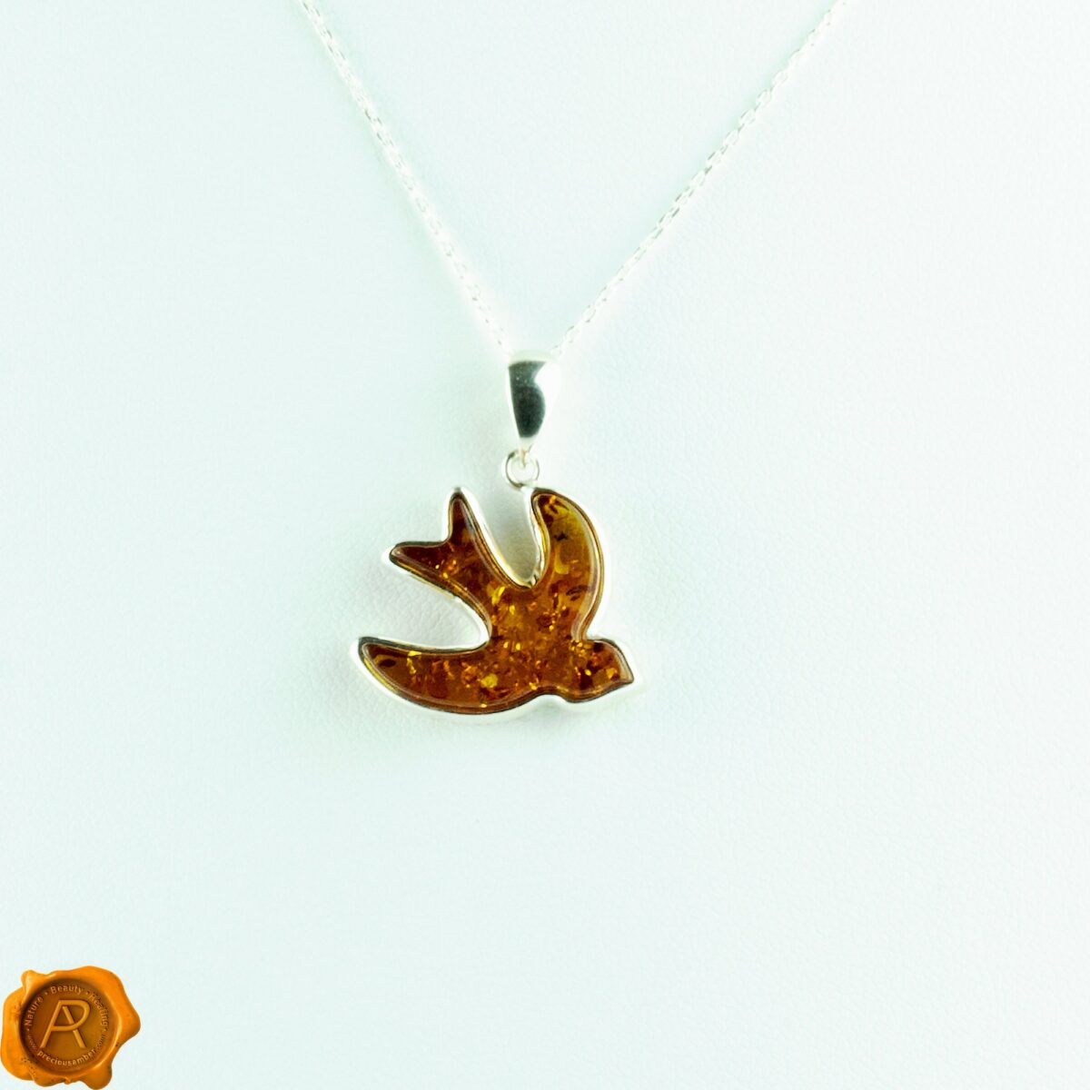 Stunning Baltic Amber Silver Swallow Charms Pendant Necklace Amber Swallow Pendant - Image 2