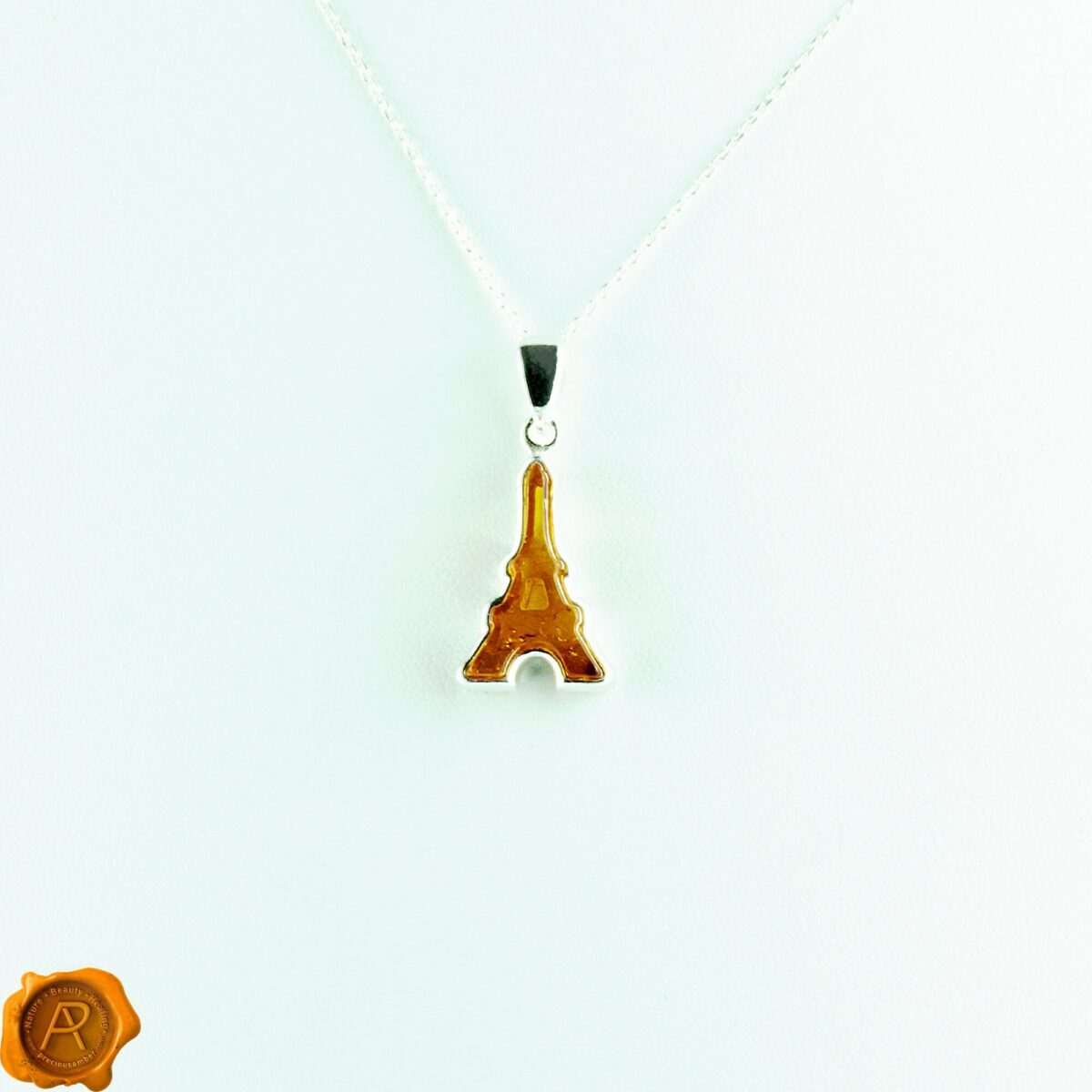 Eiffel Tower Necklace Baltic Amber Sterling Silver Charms Amber Eiffel Tower - Image 1