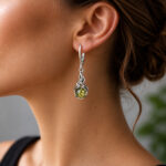 Natural Green Baltic Amber Silver Dainty Drop Teardrop Gemstone Earrings for Women, Small Vintage Real Amber Jewellery