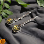 Green Amber Drop Silver Earrings - Image 3