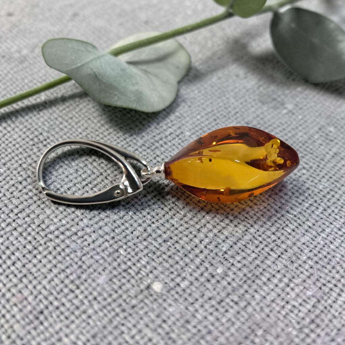 Amber Silver Teardrop Earrings "Wave" - Image 3