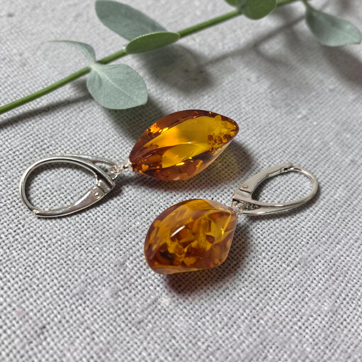 Amber Silver Teardrop Earrings "Wave" - Image 5