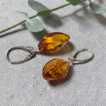 Amber Silver Teardrop Earrings "Wave" - Image 5