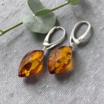 Amber Silver Teardrop Earrings "Wave" - Image 6