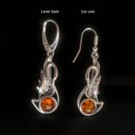 Elegant Swan Honey Baltic Amber Earrings Silver, Long Teardrop Large Gemstone Natural Amber Drop Dangle Bird Jewelry, Swan Lover Gifts Women