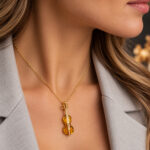 Baltic Amber Violin Pendant Gold Necklace, Musician Gift, Violin Player Jewellery, Music Teacher Gifts