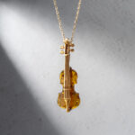 Baltic Amber Violin Pendant Gold Necklace, Musician Gift, Violin Player Jewellery, Music Teacher Gifts