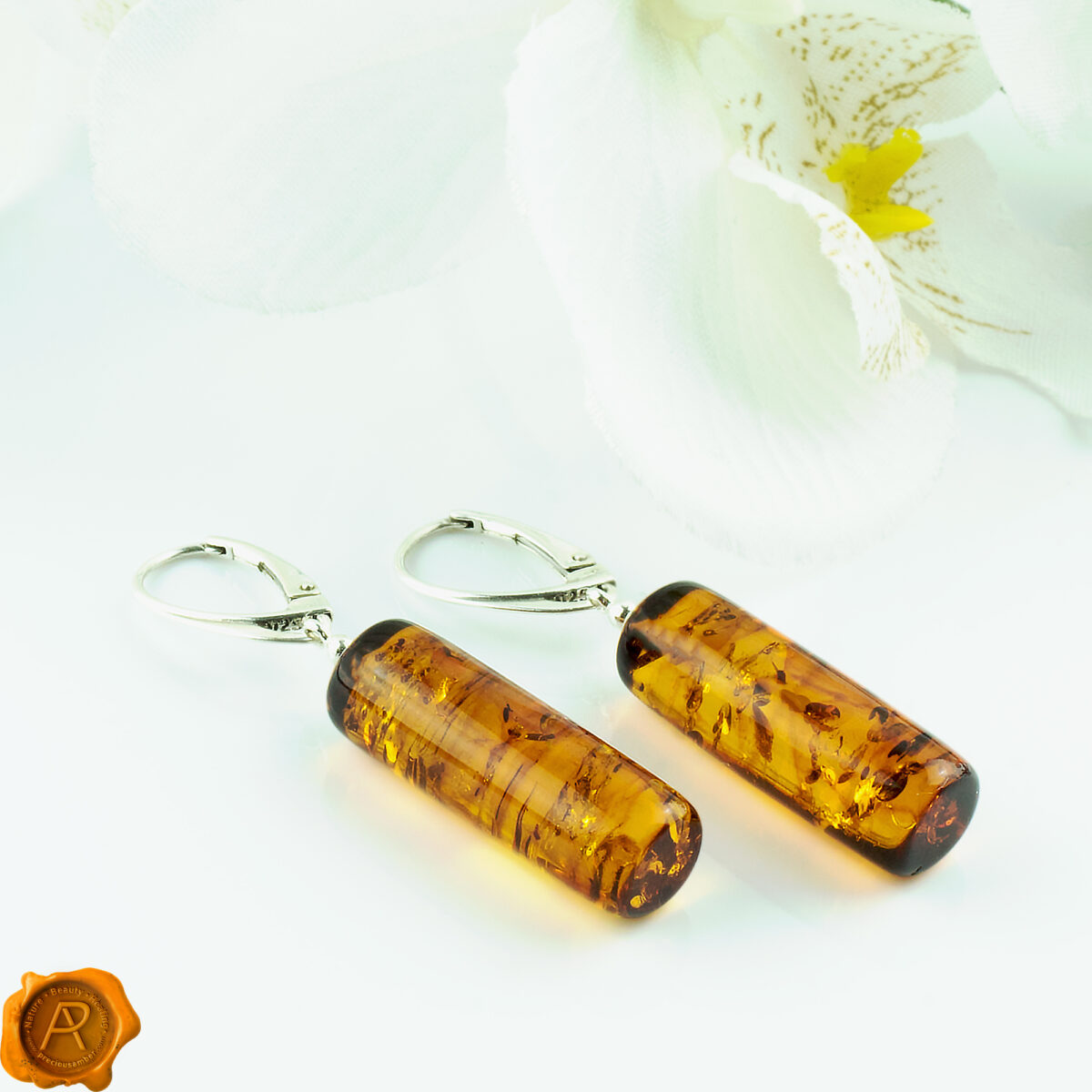 Geometric Honey Amber Earrings - Image 2