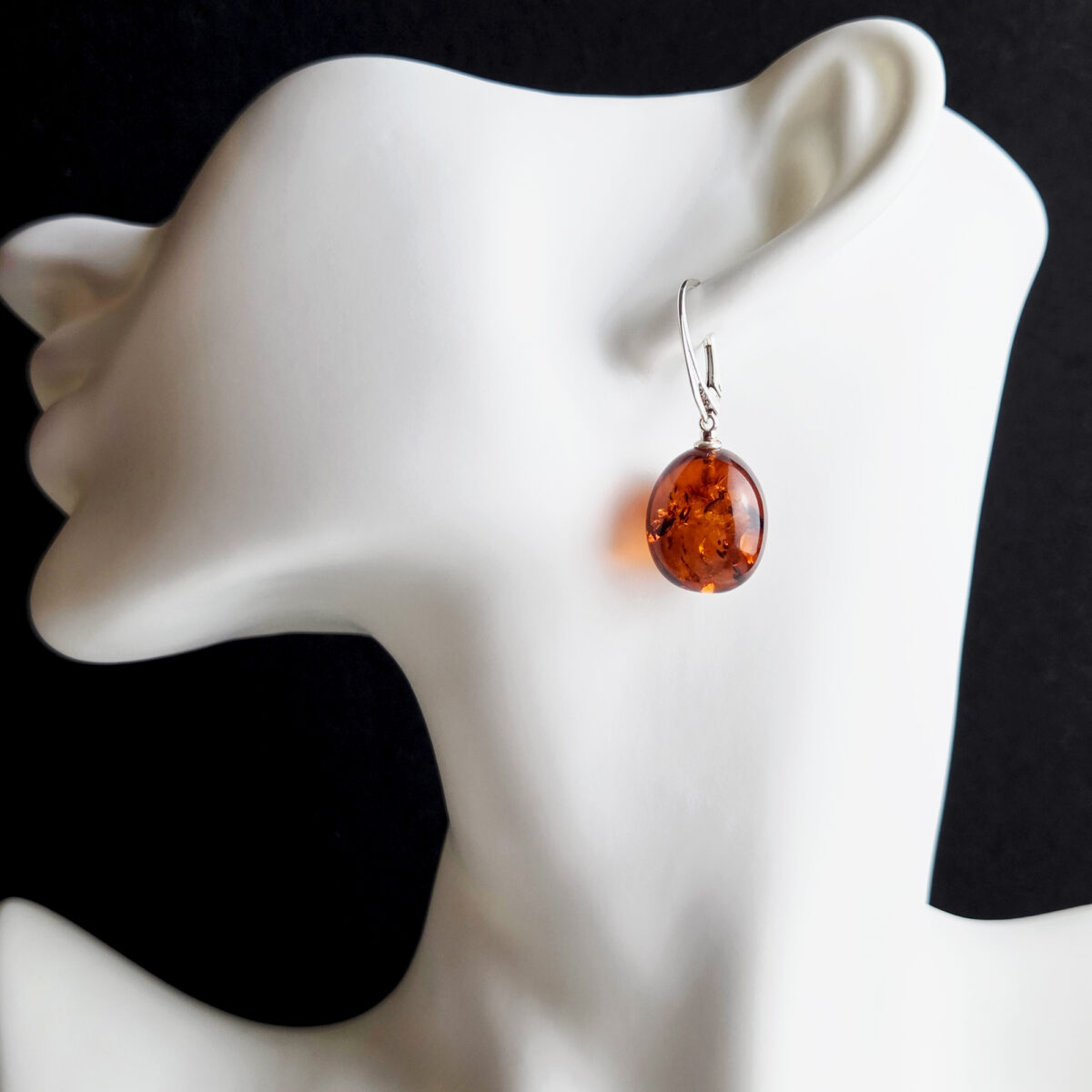 Large-Natural-Baltic-Amber-Honey-Teardrop-Bright-Earrings-Drop-Small-Dangle-Lever-Back-Sterling-Silver Amber Olive Earrings Silver - Image 2