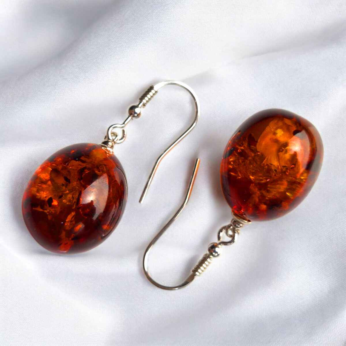 Large-Natural-Baltic-Amber-Honey-Teardrop-Gemstone-Earrings-Drop-Small-Dangle-Earwire-Sterling-Silver Amber Olive Earrings Silver - Image 8