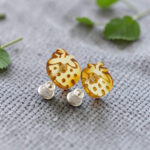 Carved Amber Strawberry Silver Stud Earrings - Image 4