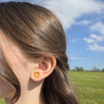 Carved Amber Strawberry Silver Stud Earrings - Image 3