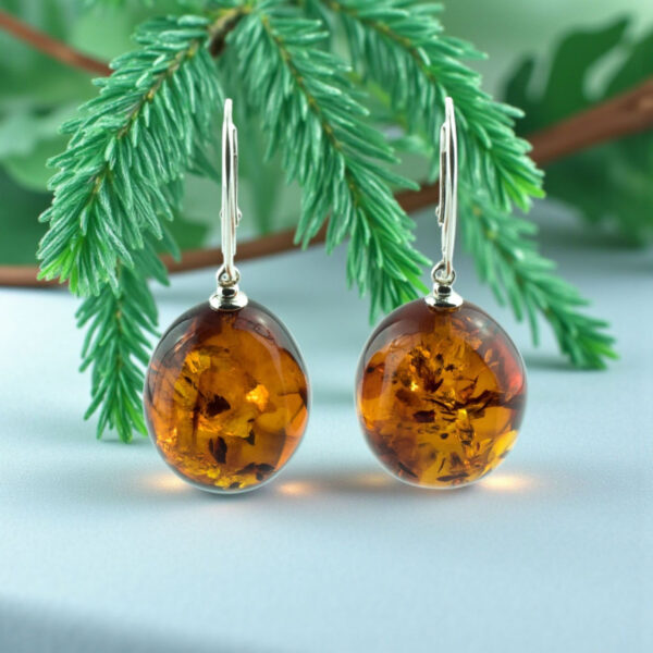 Natural Baltic Amber Olive Drop Earrings, Large Small Sterling Silver Lever Back or Earwire, Genuine Honey Amber November Birthstone Gift